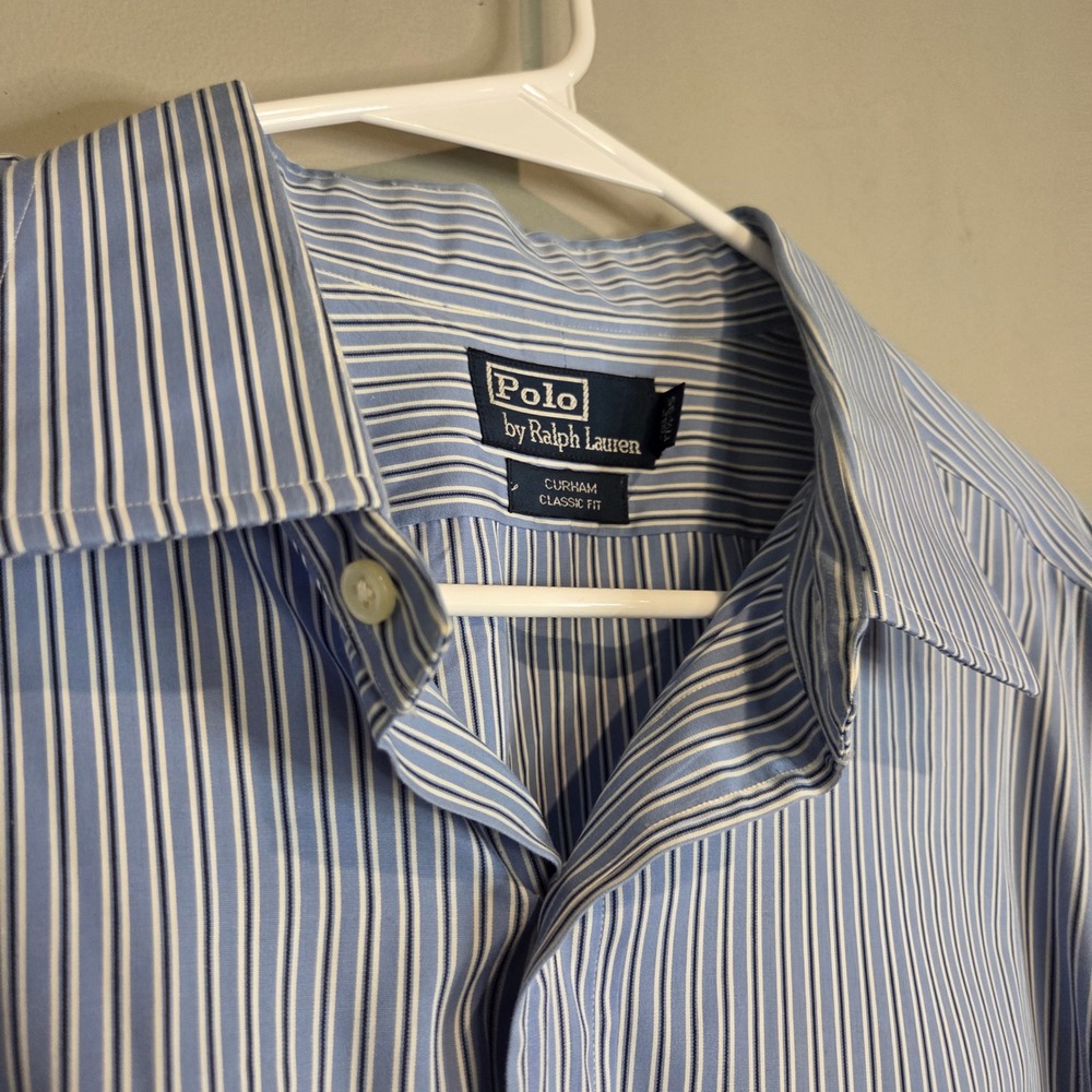 Polo Ralph Lauren Curham Classic Fit Dress Shirt Mens 17.5 34/35 Blue Stripe L/S